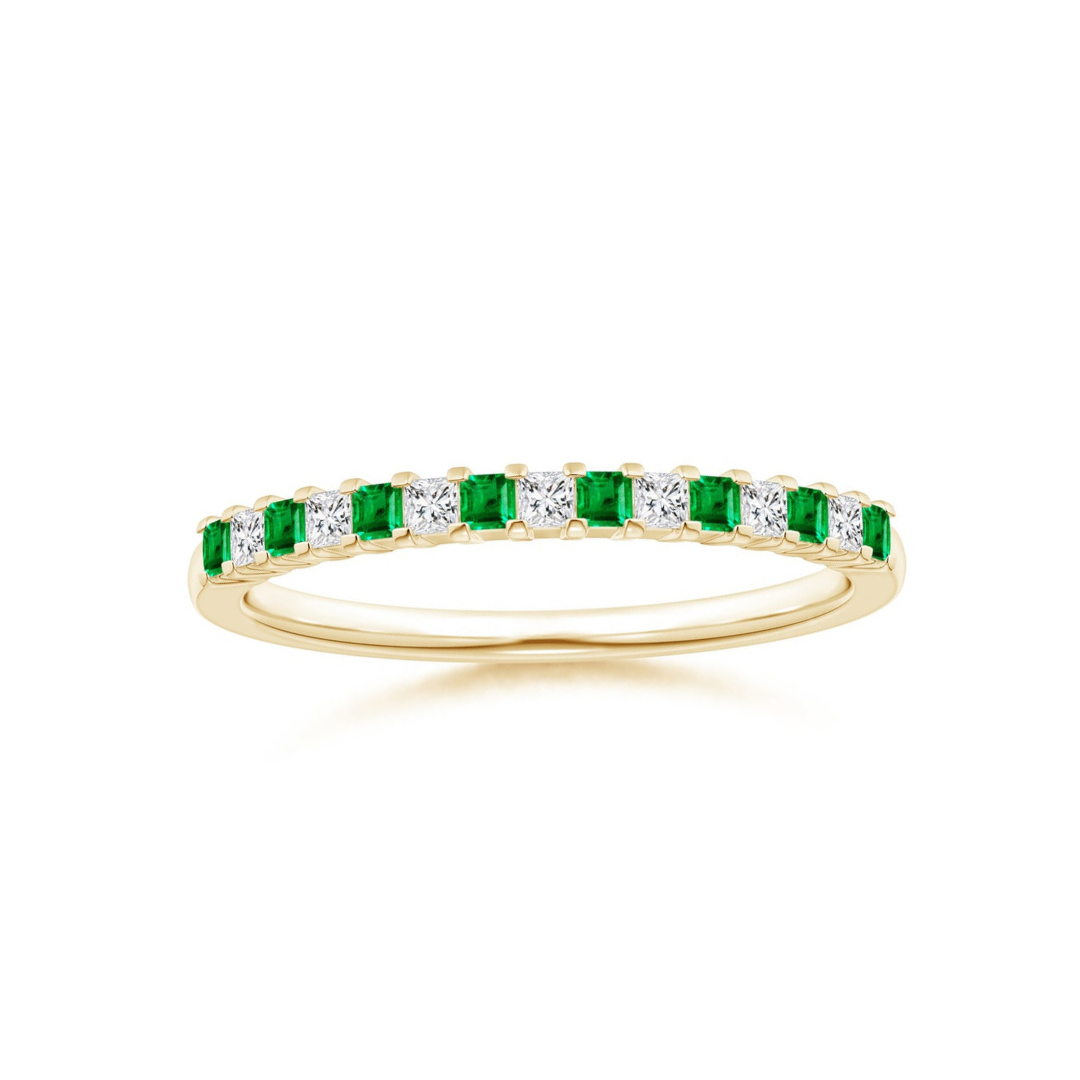 Princess Lab-Grown Emerald and Moissanite Semi Eternity Wedding Band