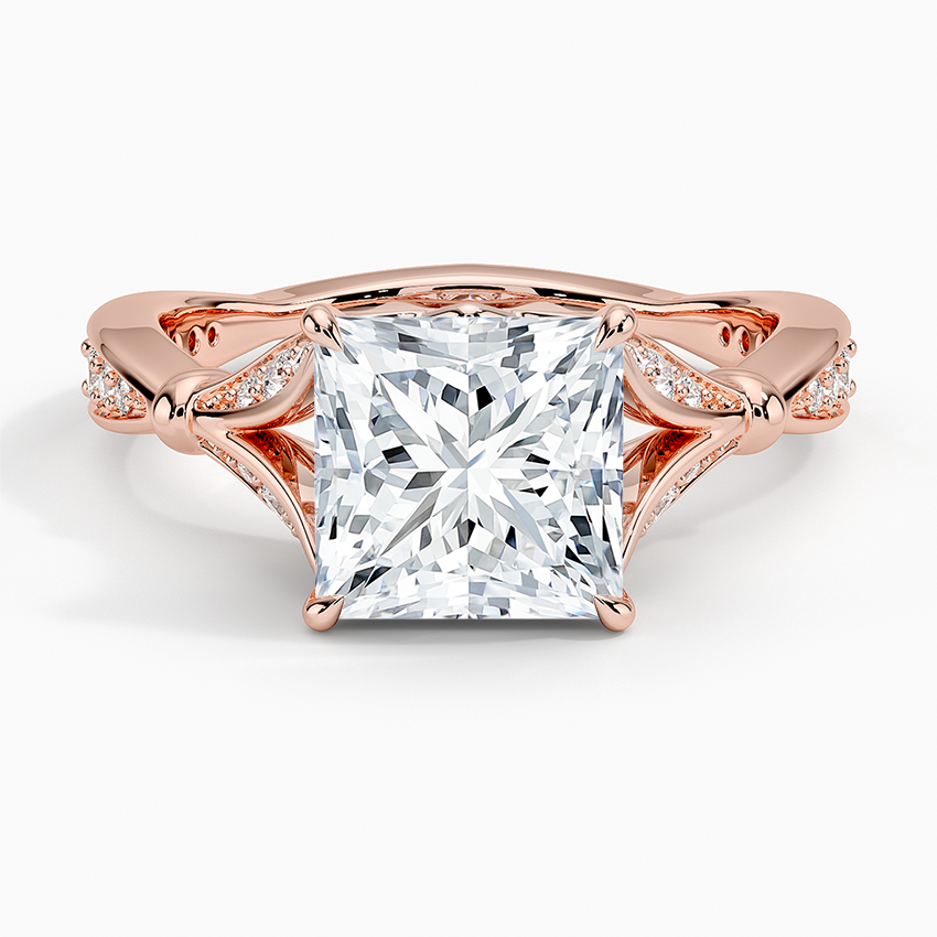 Princess Moissanite Floral Openwork Cathedral Engagement Ring