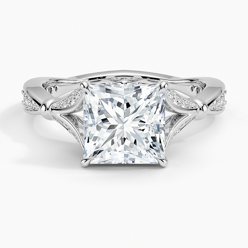Princess Moissanite Floral Openwork Cathedral Engagement Ring