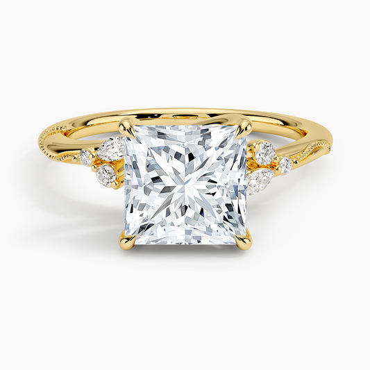 Princess Cut Floral-Inspired Engagement Ring