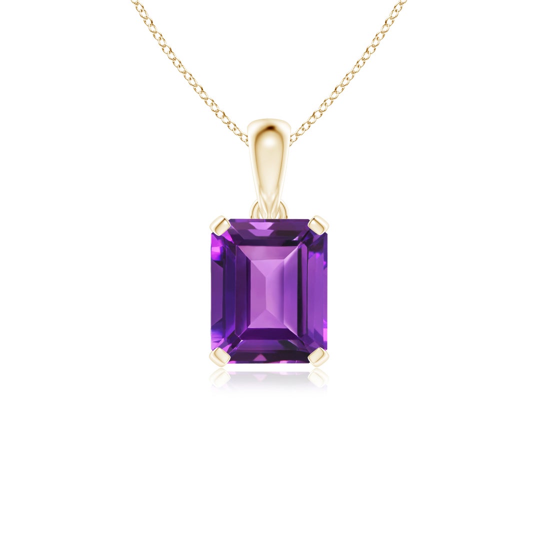 Prong-Set Emerald-Cut Amethyst Pendant Necklace