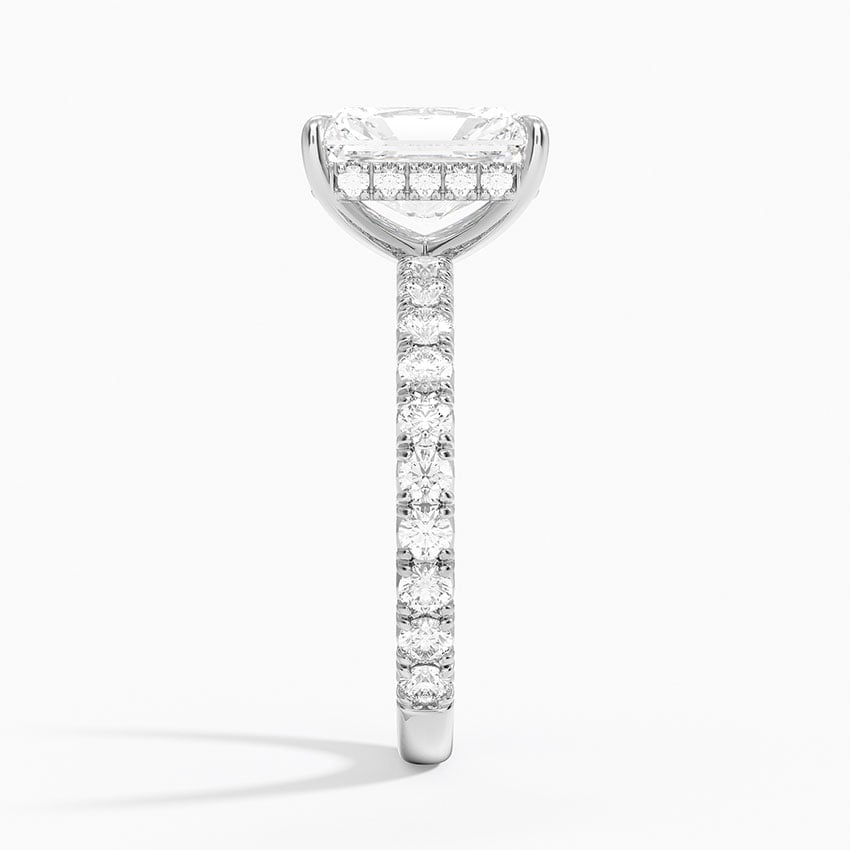 Radiant Cut French Pavé Moissanite Engagement Ring with Hidden Halo