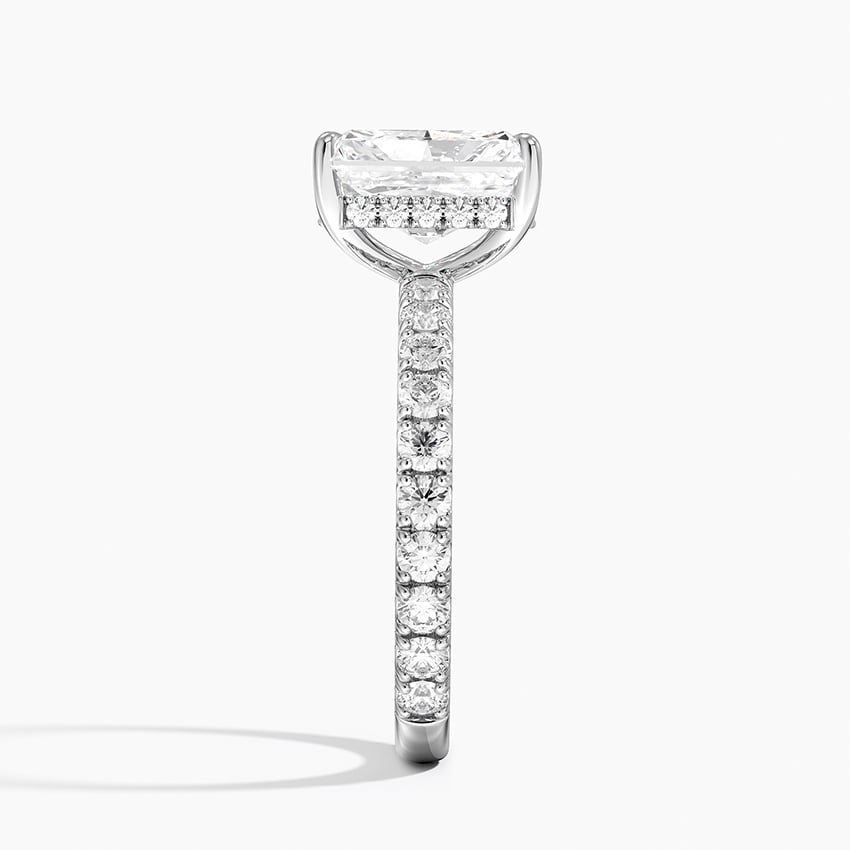 Radiant Cut Three-Quarter Pavé Band Moissanite Engagement Ring with Hidden Halo