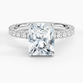 Radiant Cut Three-Quarter Pavé Band Moissanite Engagement Ring with Hidden Halo