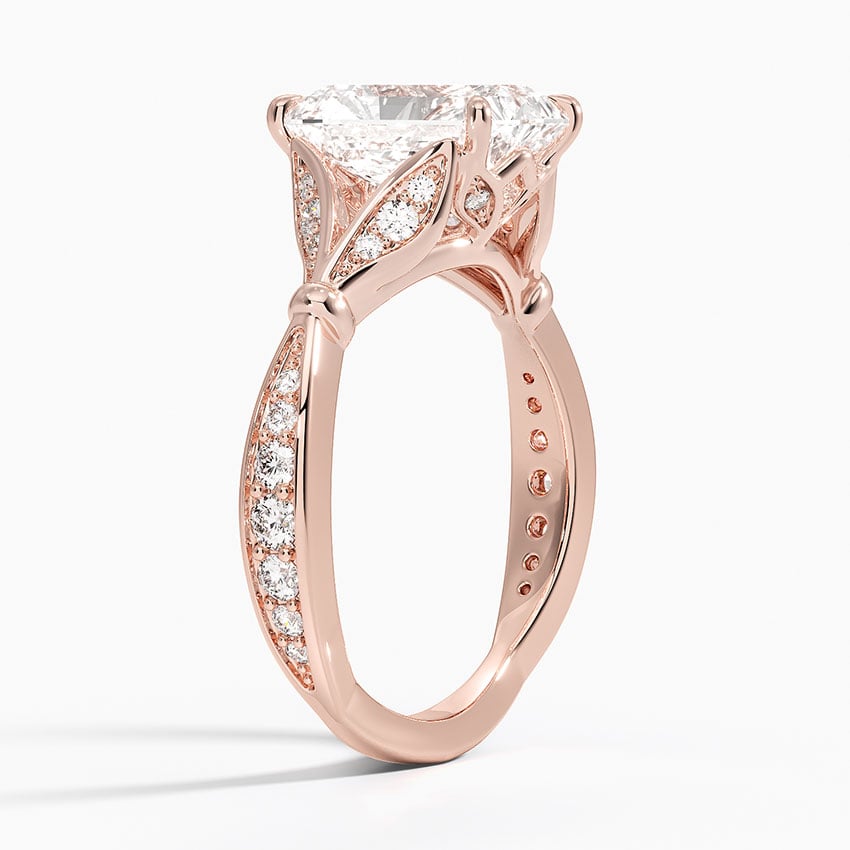 Radiant Moissanite Floral Openwork Cathedral Engagement Ring