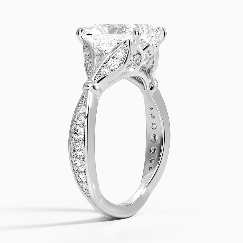 Radiant Moissanite Floral Openwork Cathedral Engagement Ring