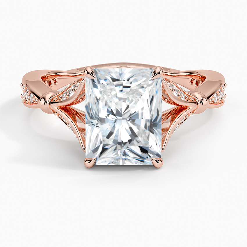 Radiant Moissanite Floral Openwork Cathedral Engagement Ring