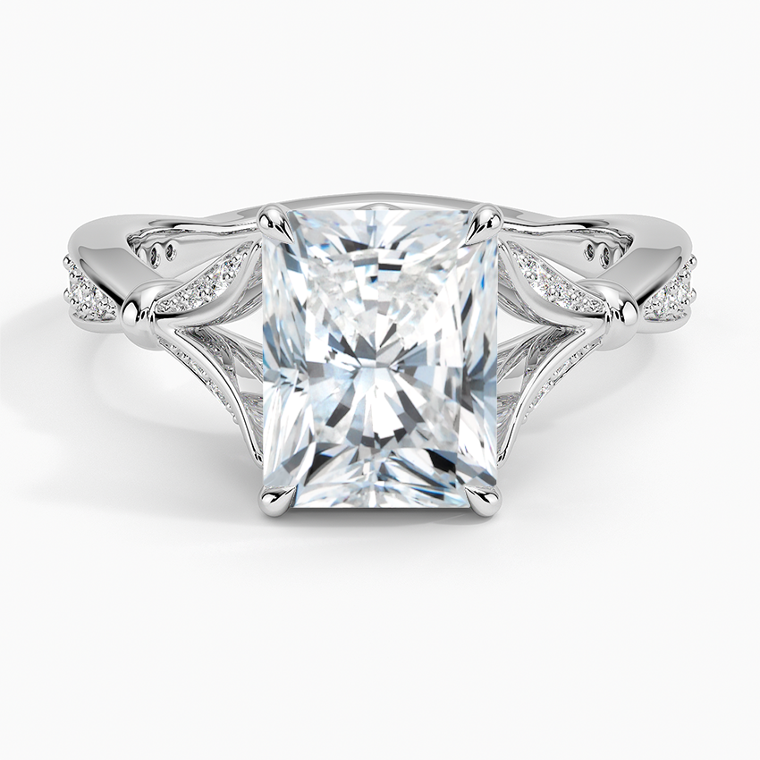 Radiant Moissanite Floral Openwork Cathedral Engagement Ring