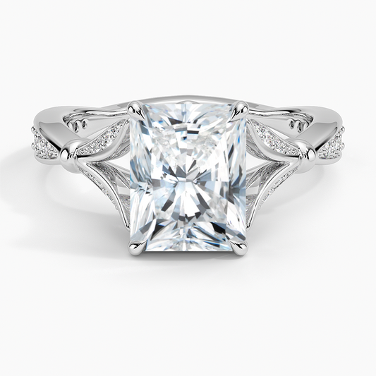 Radiant Moissanite Floral Openwork Cathedral Engagement Ring