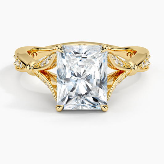 Radiant Moissanite Floral Openwork Cathedral Engagement Ring