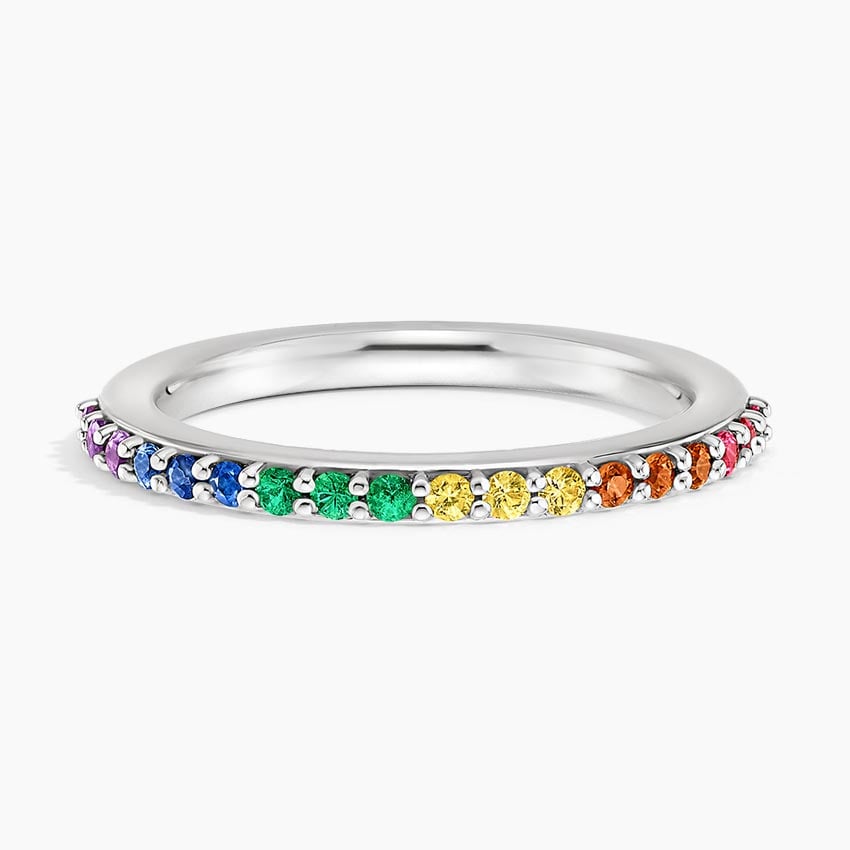 Rainbow Lab Gemstone Half Eternity Wedding Band - 1.5 mm