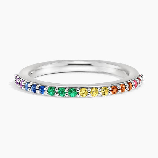 Rainbow Lab Gemstone Half Eternity Wedding Band - 1.5 mm