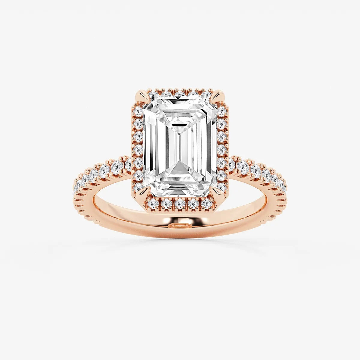Refined Radiance Emerald Moissanite Halo Engagement Ring