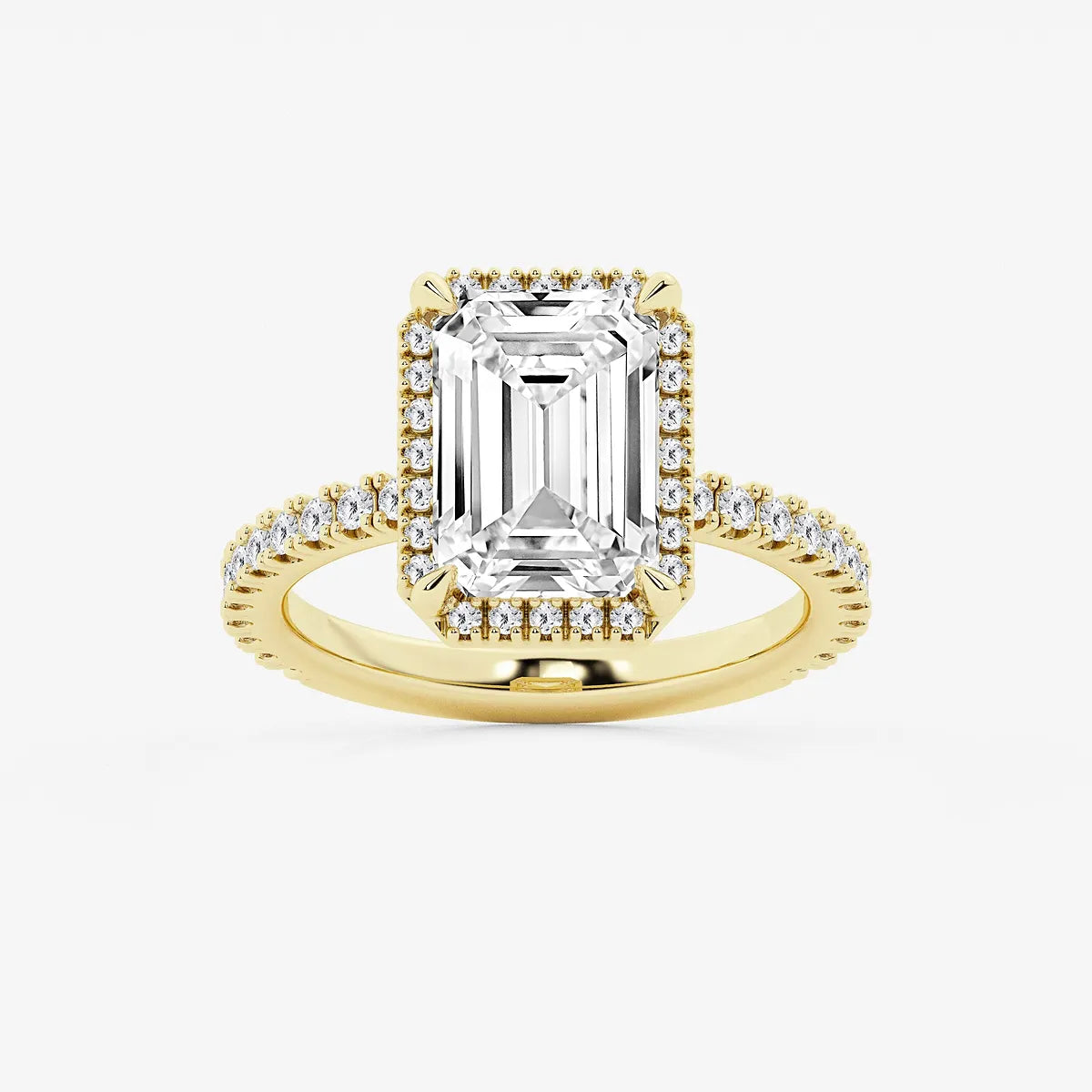Refined Radiance Emerald Moissanite Halo Engagement Ring