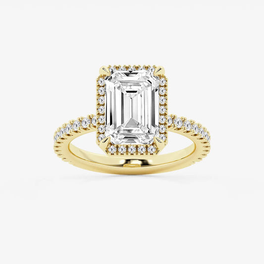 Refined Radiance Emerald Moissanite Halo Engagement Ring