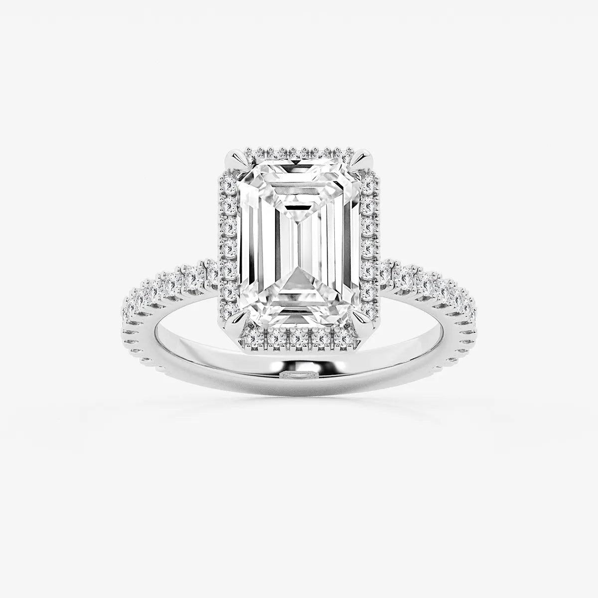 Refined Radiance Emerald Moissanite Halo Engagement Ring