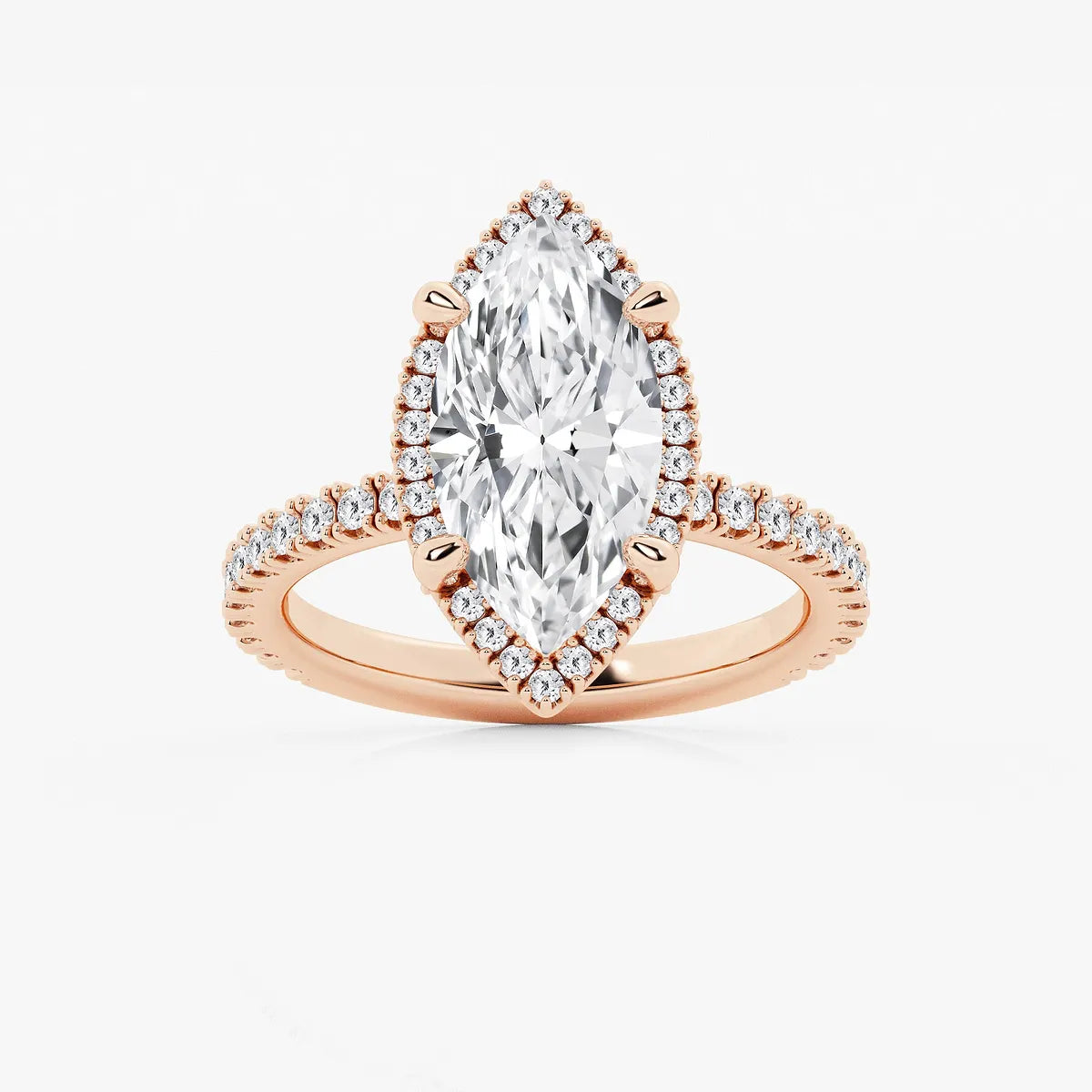 Refined Radiance Marquise Moissanite Halo Engagement Ring