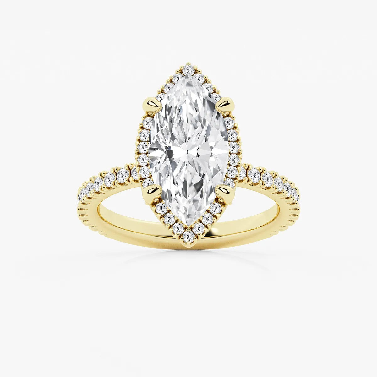 Refined Radiance Marquise Moissanite Halo Engagement Ring