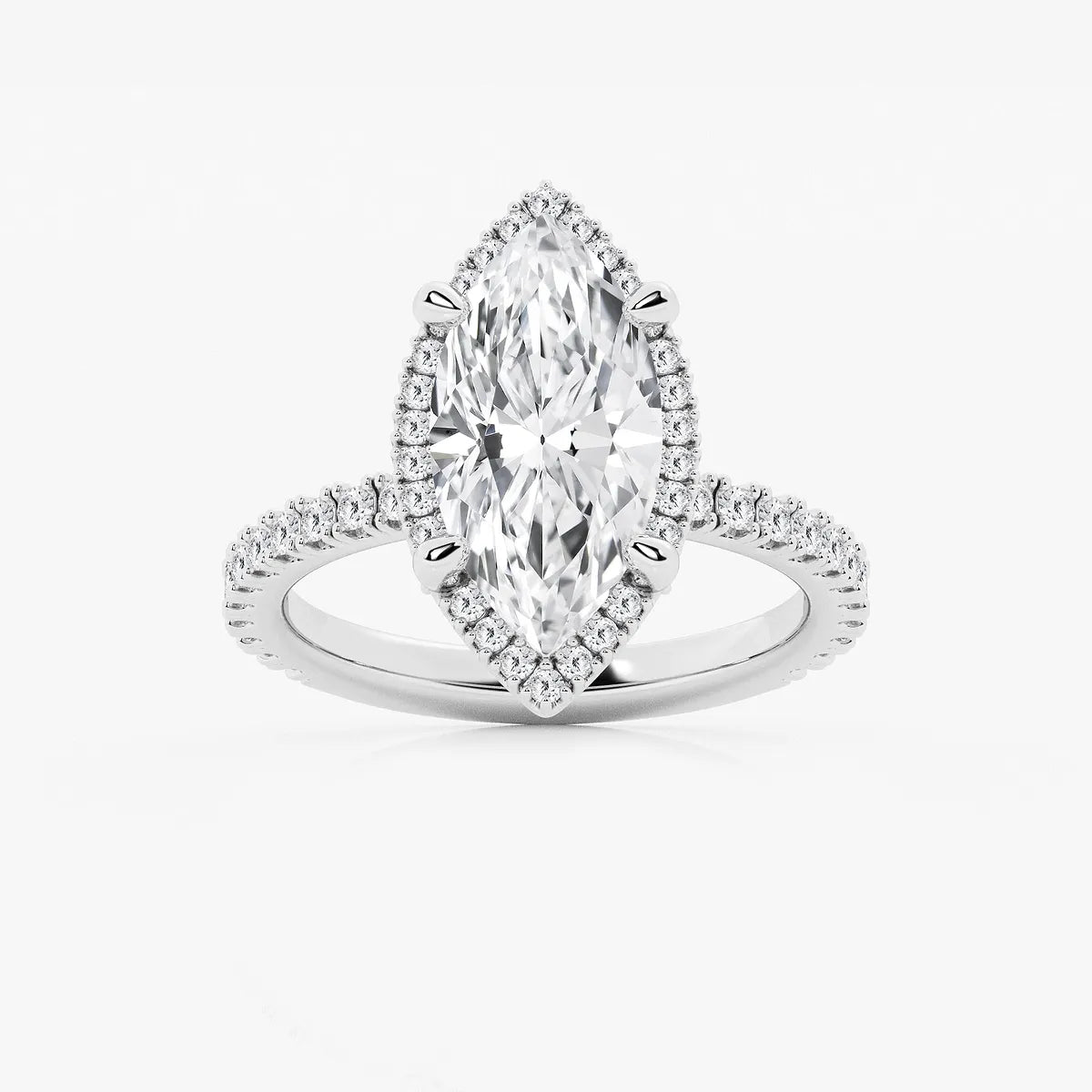 Refined Radiance Marquise Moissanite Halo Engagement Ring