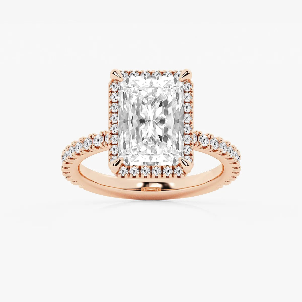 Refined Radiant Moissanite Halo Engagement Ring