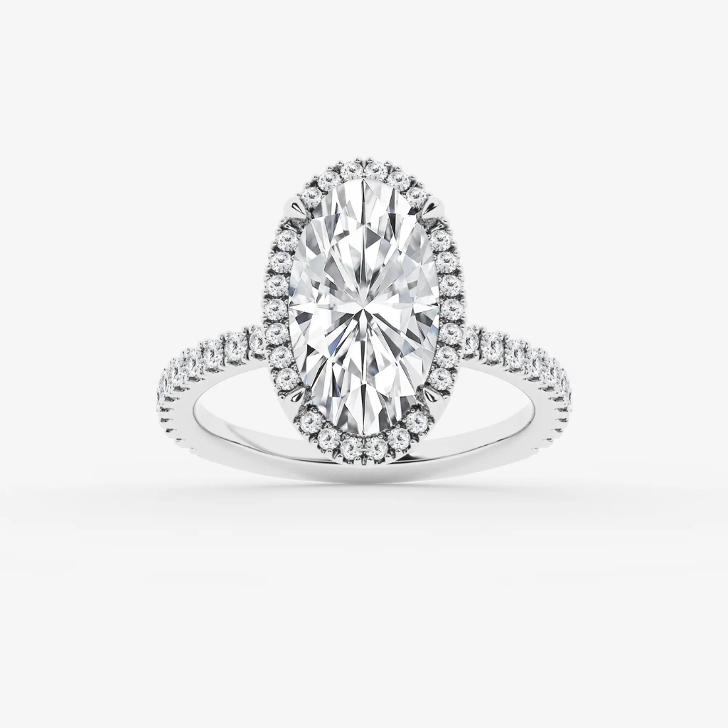 Refined Radiance Moval Moissanite Halo Engagement Ring