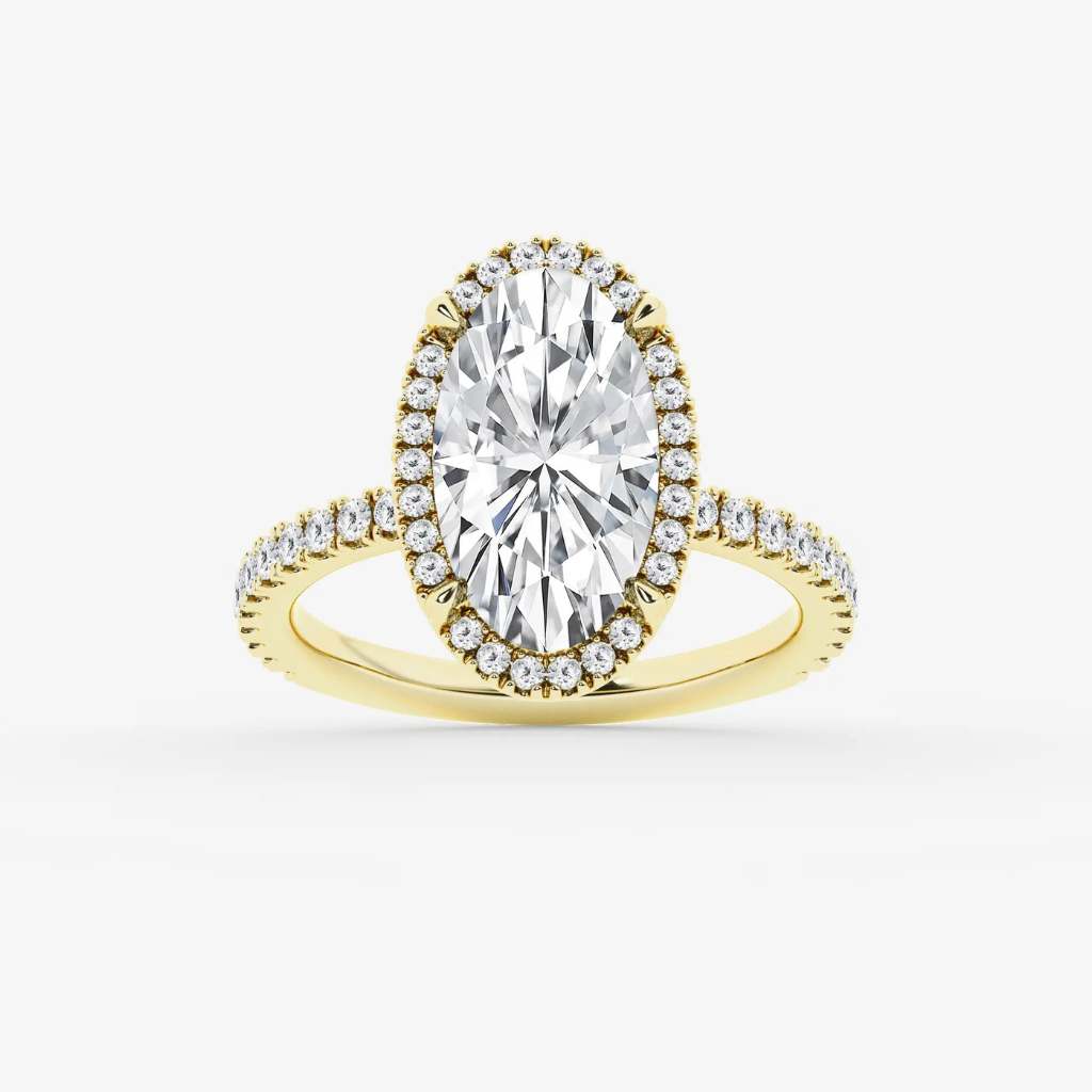 Refined Radiance Moval Moissanite Halo Engagement Ring