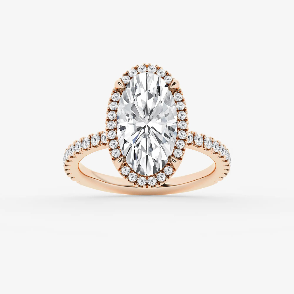 Refined Radiance Moval Moissanite Halo Engagement Ring