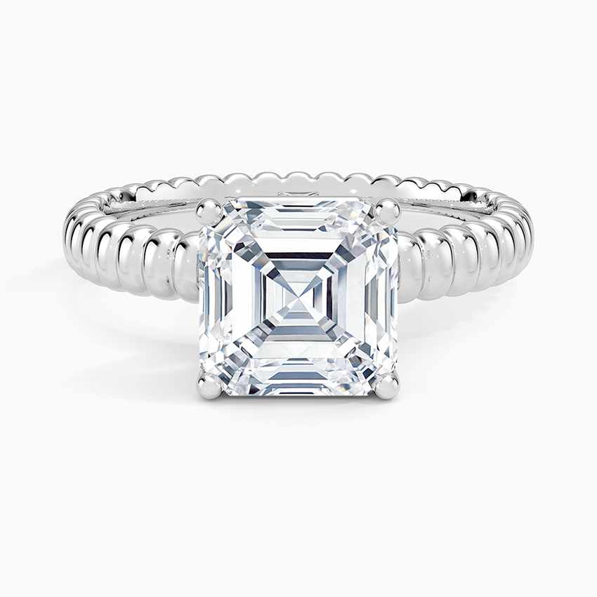 Ribbed Asscher Brilliant Moissanite Engagement Ring