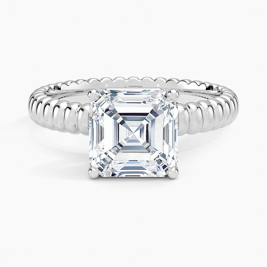 Ribbed Asscher Brilliant Moissanite Engagement Ring