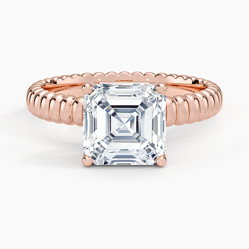 Ribbed Asscher Brilliant Moissanite Engagement Ring
