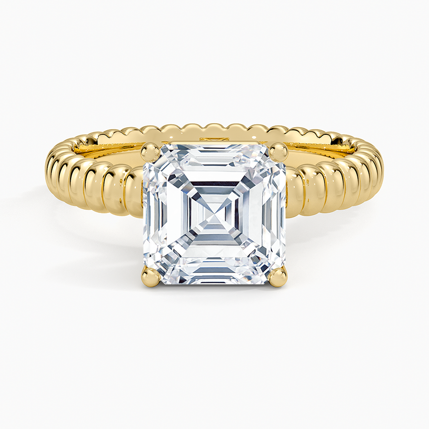 Ribbed Asscher Brilliant Moissanite Engagement Ring