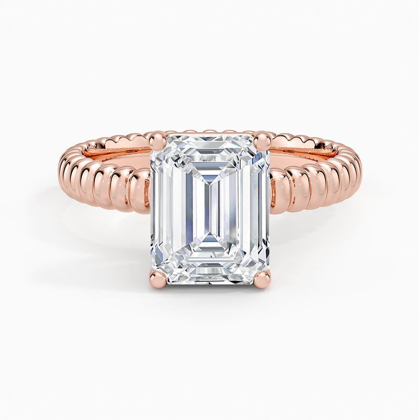 Ribbed Emerald Brilliant Moissanite Engagement Ring