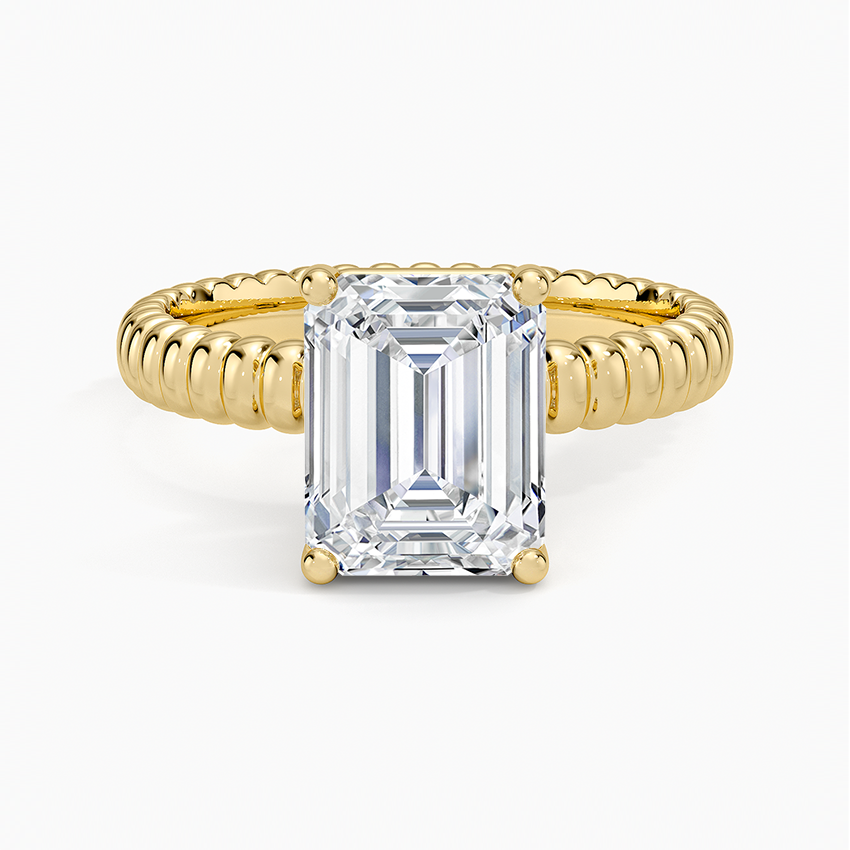 Ribbed Emerald Brilliant Moissanite Engagement Ring