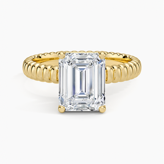Ribbed Emerald Brilliant Moissanite Engagement Ring