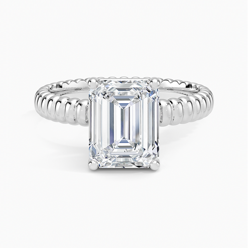 Ribbed Emerald Brilliant Moissanite Engagement Ring