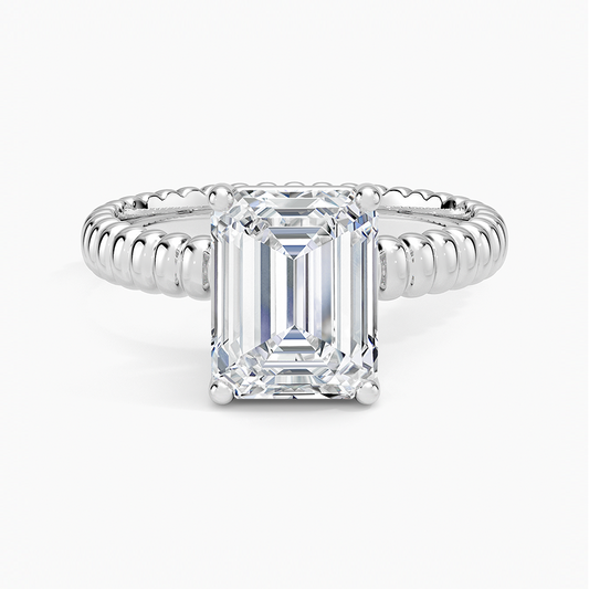 Ribbed Emerald Brilliant Moissanite Engagement Ring