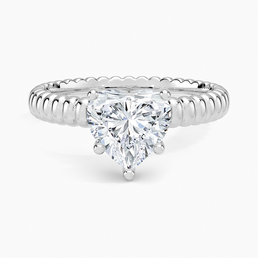 Ribbed Heart Brilliant Moissanite Engagement Ring
