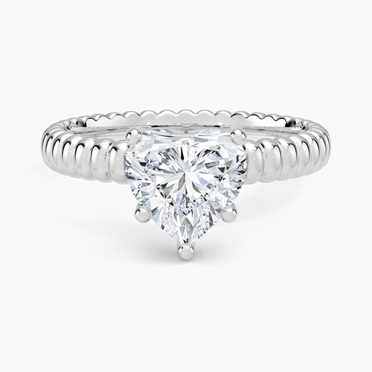 Ribbed Heart Brilliant Moissanite Engagement Ring
