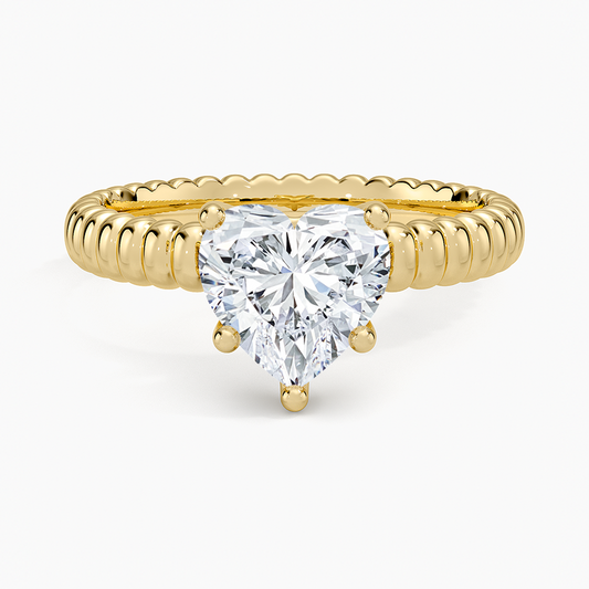 Ribbed Heart Brilliant Moissanite Engagement Ring