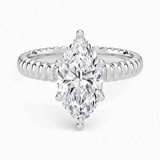Ribbed Marquise Brilliant Moissanite Engagement Ring