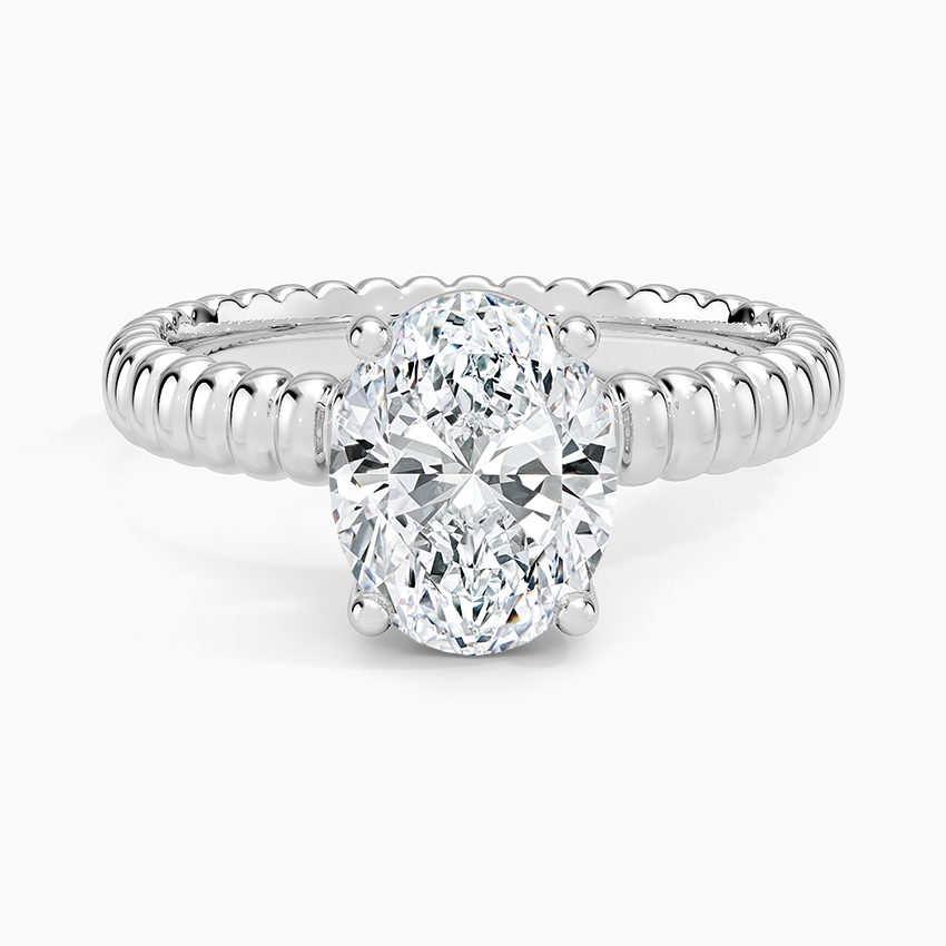 Ribbed Oval Brilliant Moissanite Engagement Ring