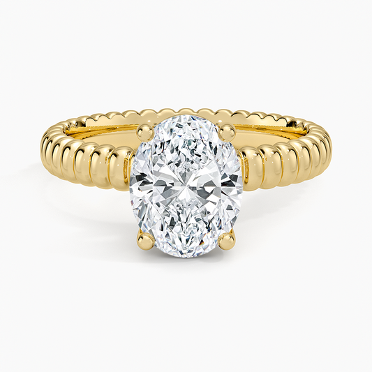 Ribbed Oval Brilliant Moissanite Engagement Ring