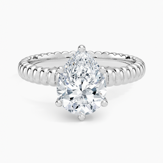 Ribbed Pear Brilliant Moissanite Engagement Ring