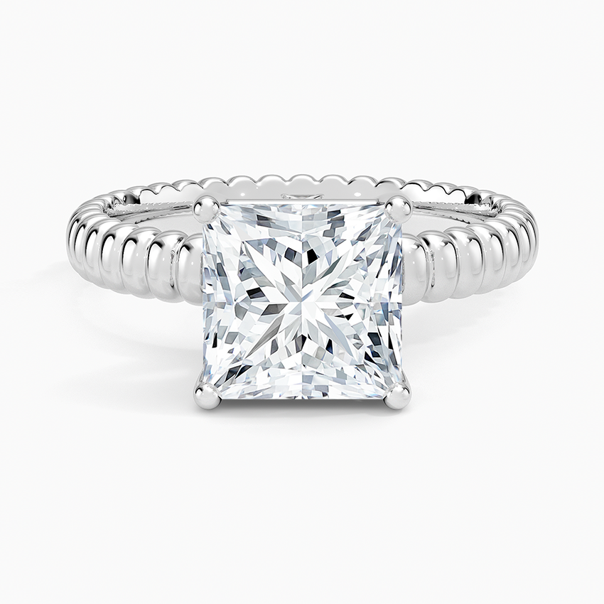 Ribbed Princess Brilliant Moissanite Engagement Ring