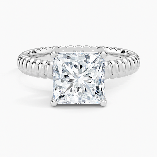 Ribbed Princess Brilliant Moissanite Engagement Ring