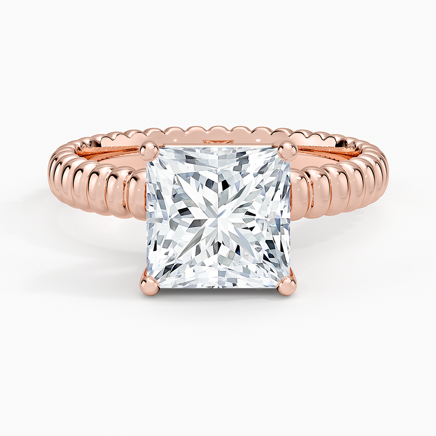Ribbed Princess Brilliant Moissanite Engagement Ring
