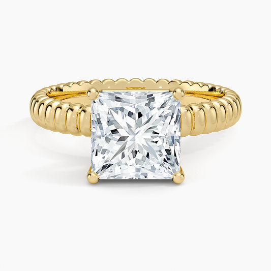 Ribbed Princess Brilliant Moissanite Engagement Ring