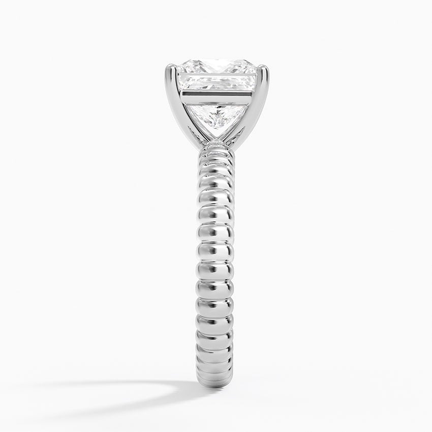 Ribbed Princess Brilliant Moissanite Engagement Ring
