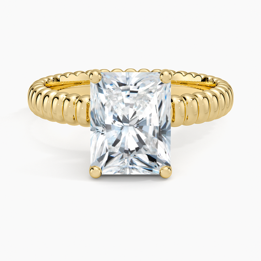 Ribbed Radiant Brilliant Moissanite Engagement Ring