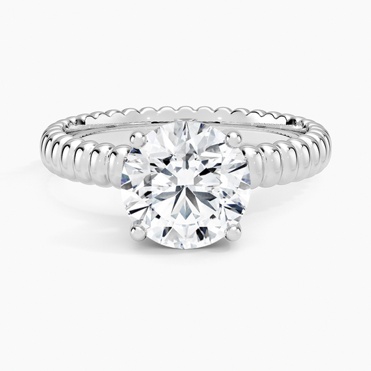 Ribbed Round Brilliant Moissanite Engagement Ring